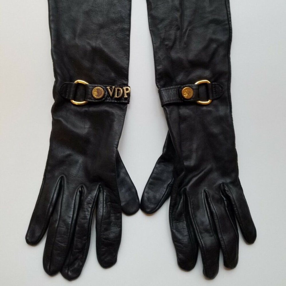 Women's VDP Long Black Leather Italian Gloves